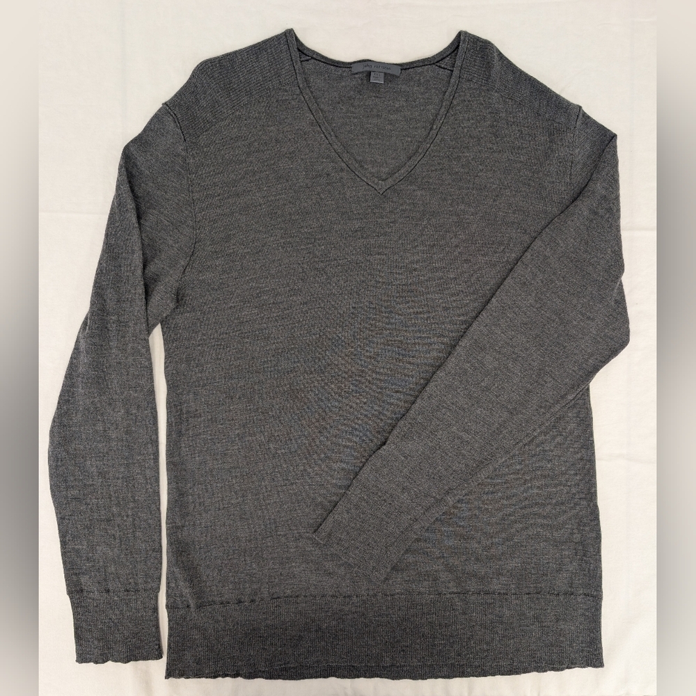 John Varvatos Gray Merino Wool V-Neck Sweater